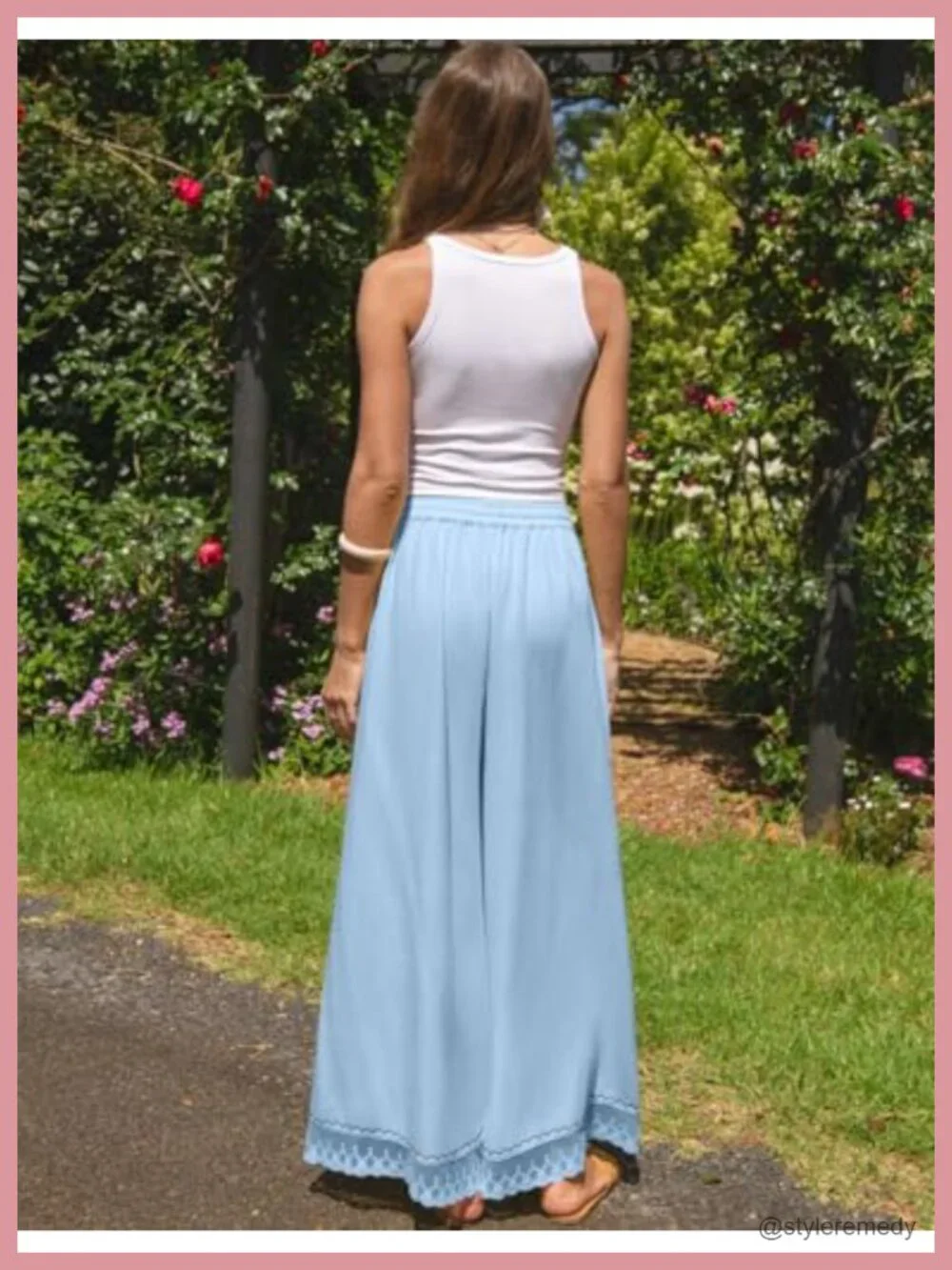 Linen Wide Leg Pants Loose Boho Lounge Beach Vacation Flowy Lace Summer Pants